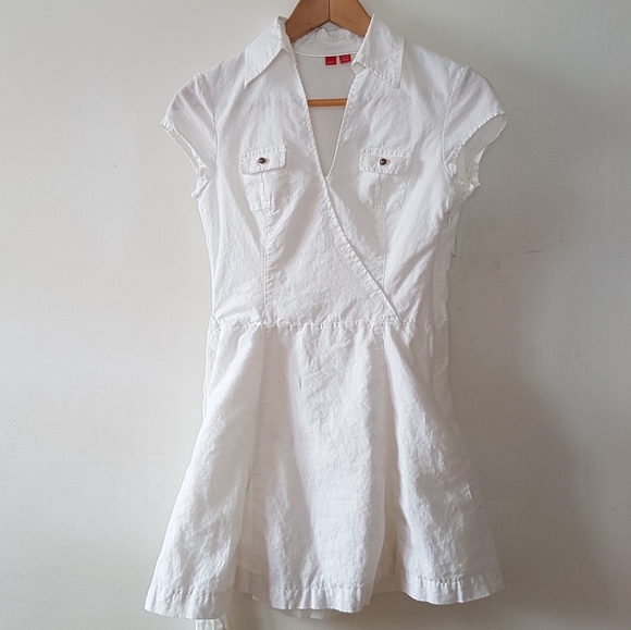 Esprit Cream Flared Skirt Tie Waist Dress - Picture 3 of 5